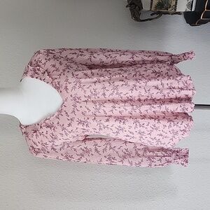 Lucky Brand Pink Floral Cotton Blend Long Sleeve Knit Top